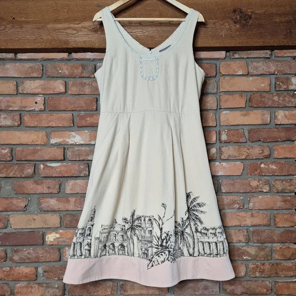 Tristan & Iseut Artistic Border Print Dress Size 14 (Fits 10-12) Lined Romantic - Picture 2 of 9